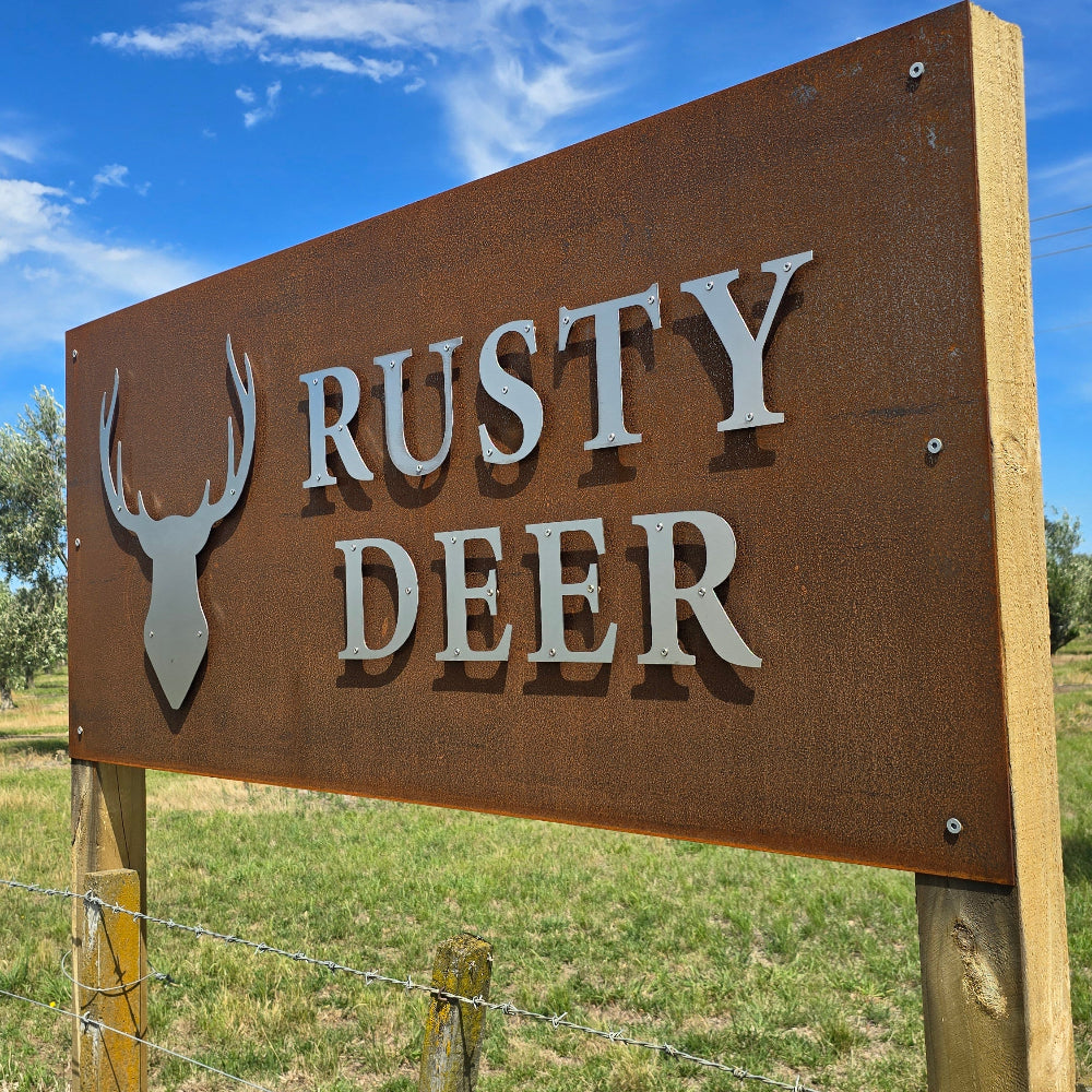 Premium Farm/Place Sign (Stainless Steel Lettering, Corten Steel Backing)