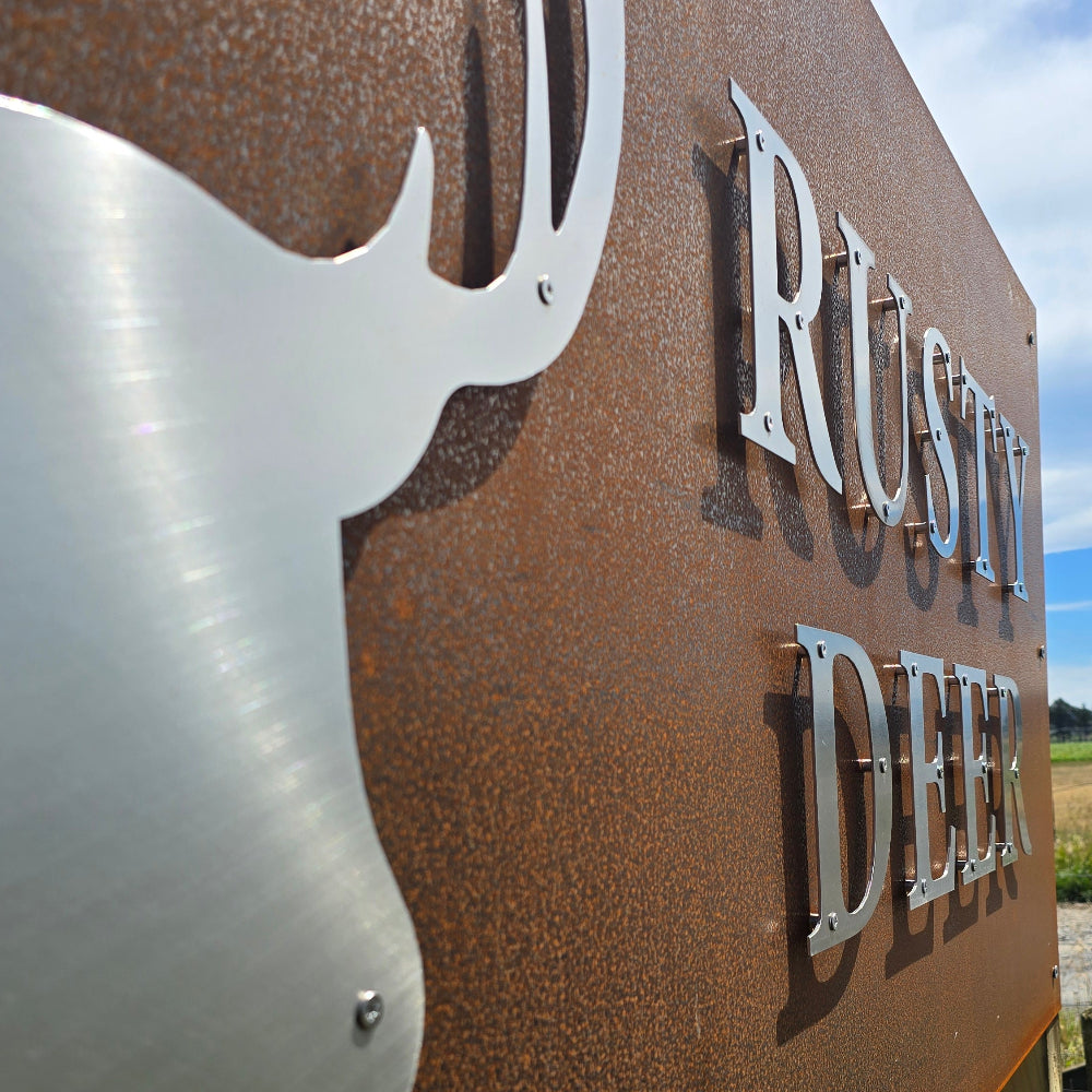 Premium Farm/Place Sign (Stainless Steel Lettering, Corten Steel Backing)