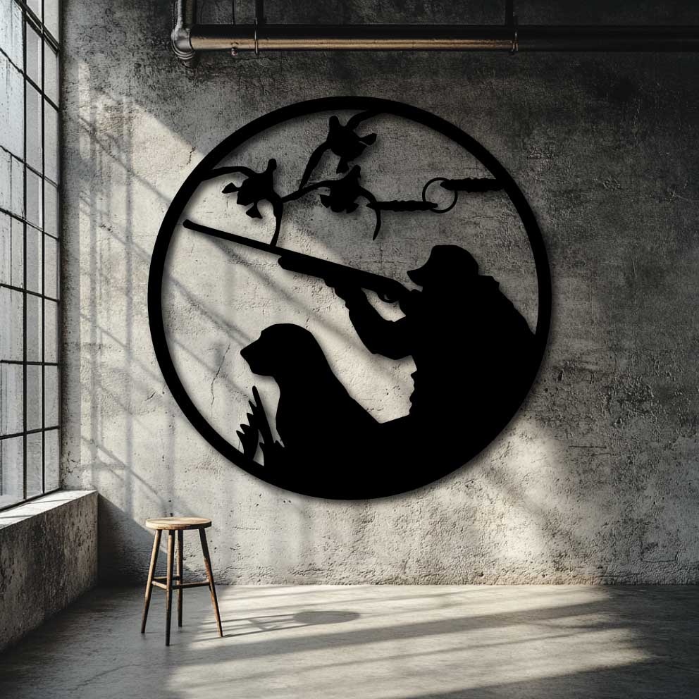 Hunter Dog Duck Metal Art Circle - NZ Made Decor