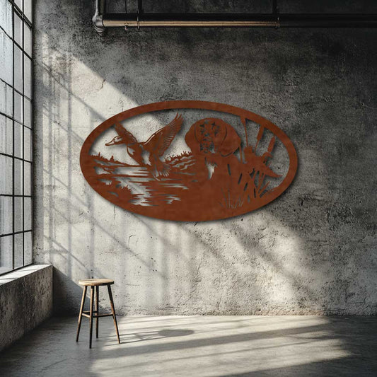 Duck Hunting Dog Metal Wall Art Scene NZ