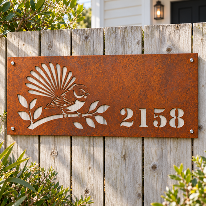 Fantail House Number in Corten steel, without backing – lifestyle 1