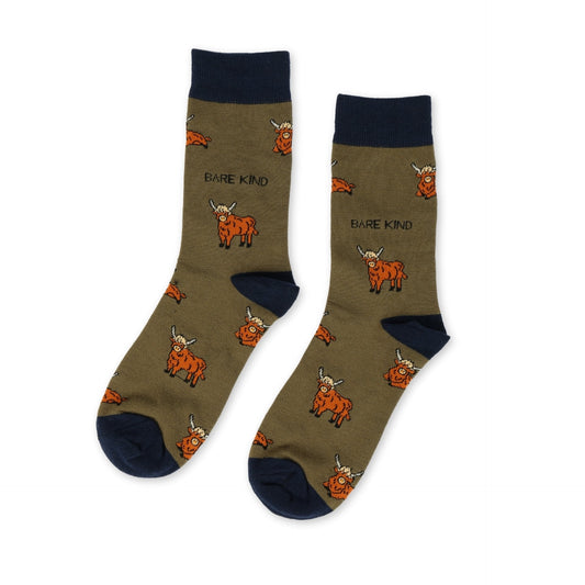 Save the Green Highland Cow Bamboo Socks - Rusty Deer