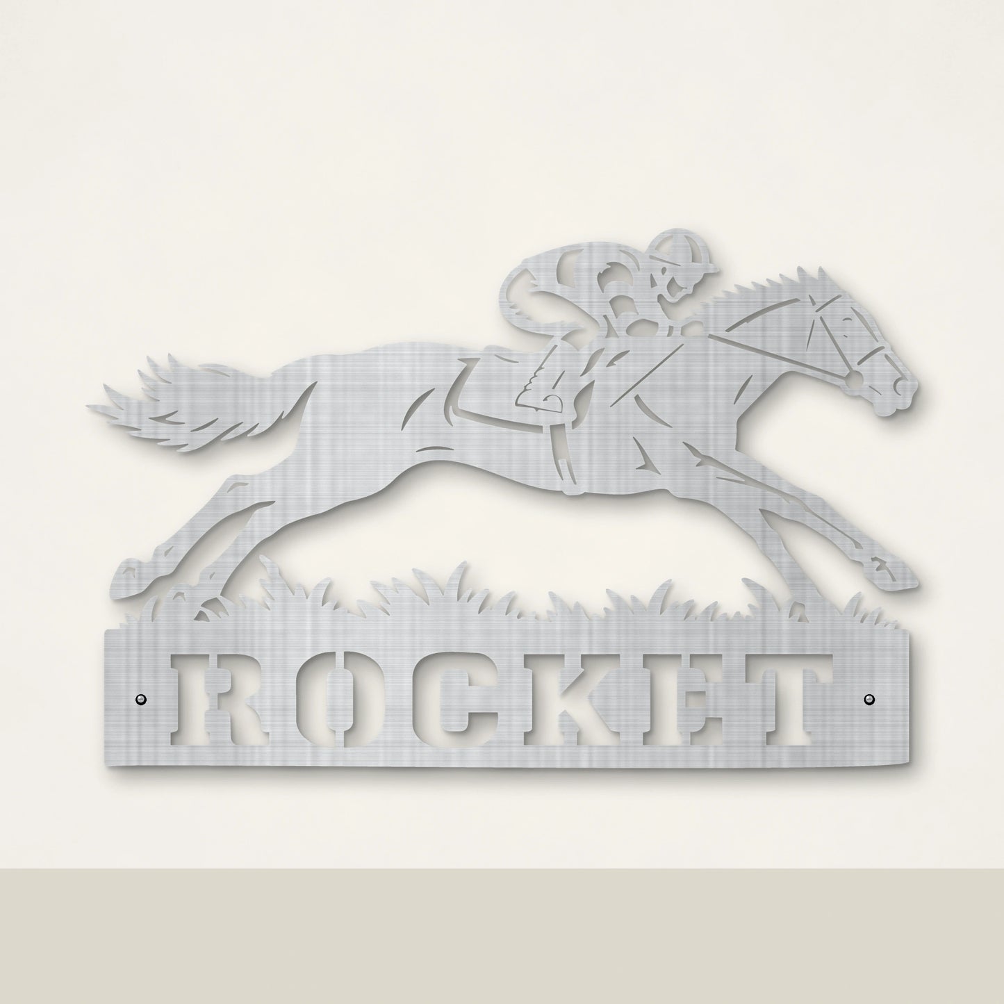 Racing Horse personalised racehorse wall art in natural stainless steel – Huge size