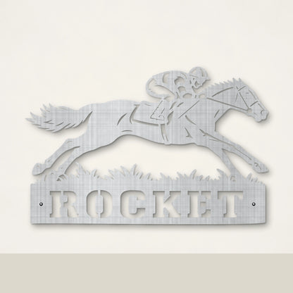 Racing Horse personalised racehorse wall art in natural stainless steel – Huge size