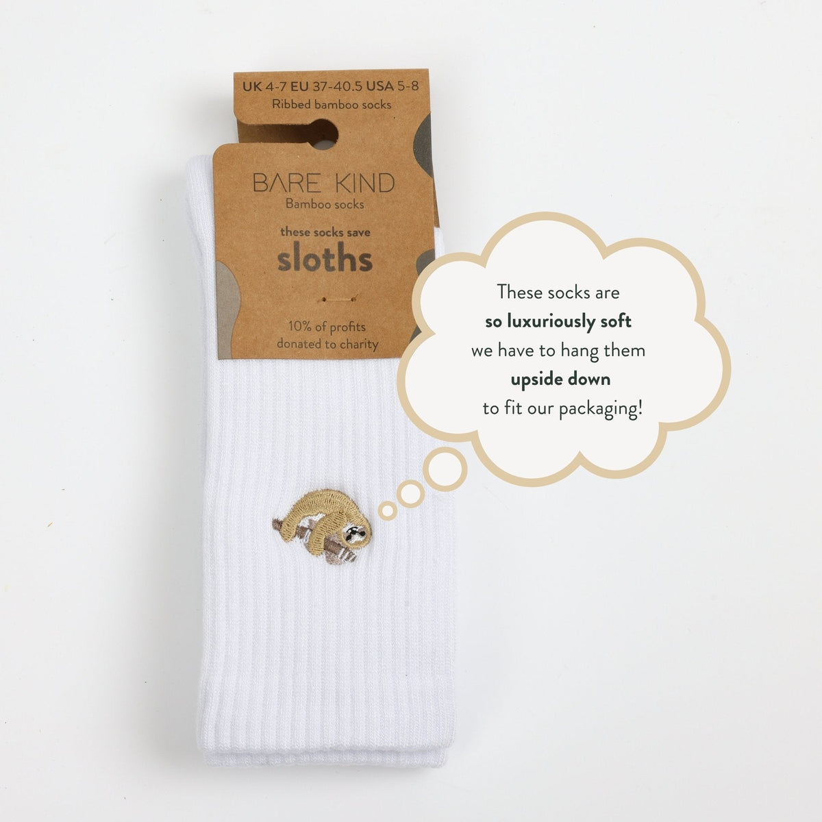 Save the Sloths Ribbed Bamboo Socks - Rusty Deer