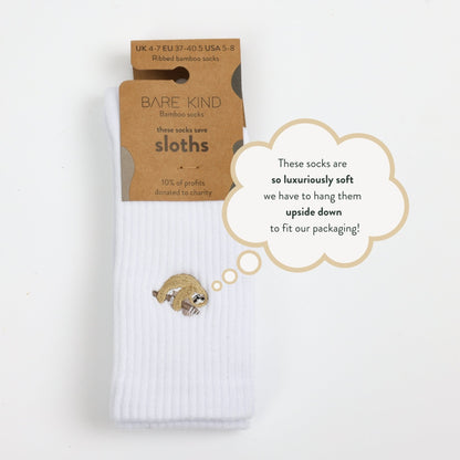 Save the Sloths Ribbed Bamboo Socks - Rusty Deer