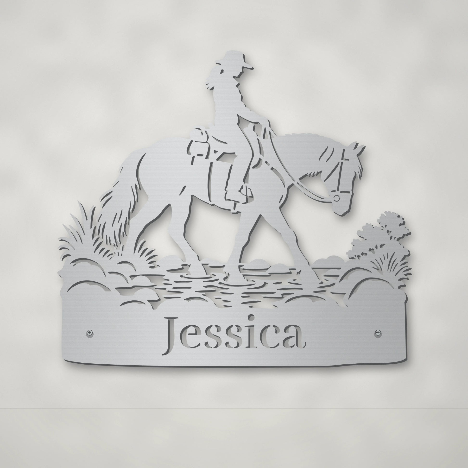 Trekking Rivers personalised horse wall art in natural stainless steel – Huge size