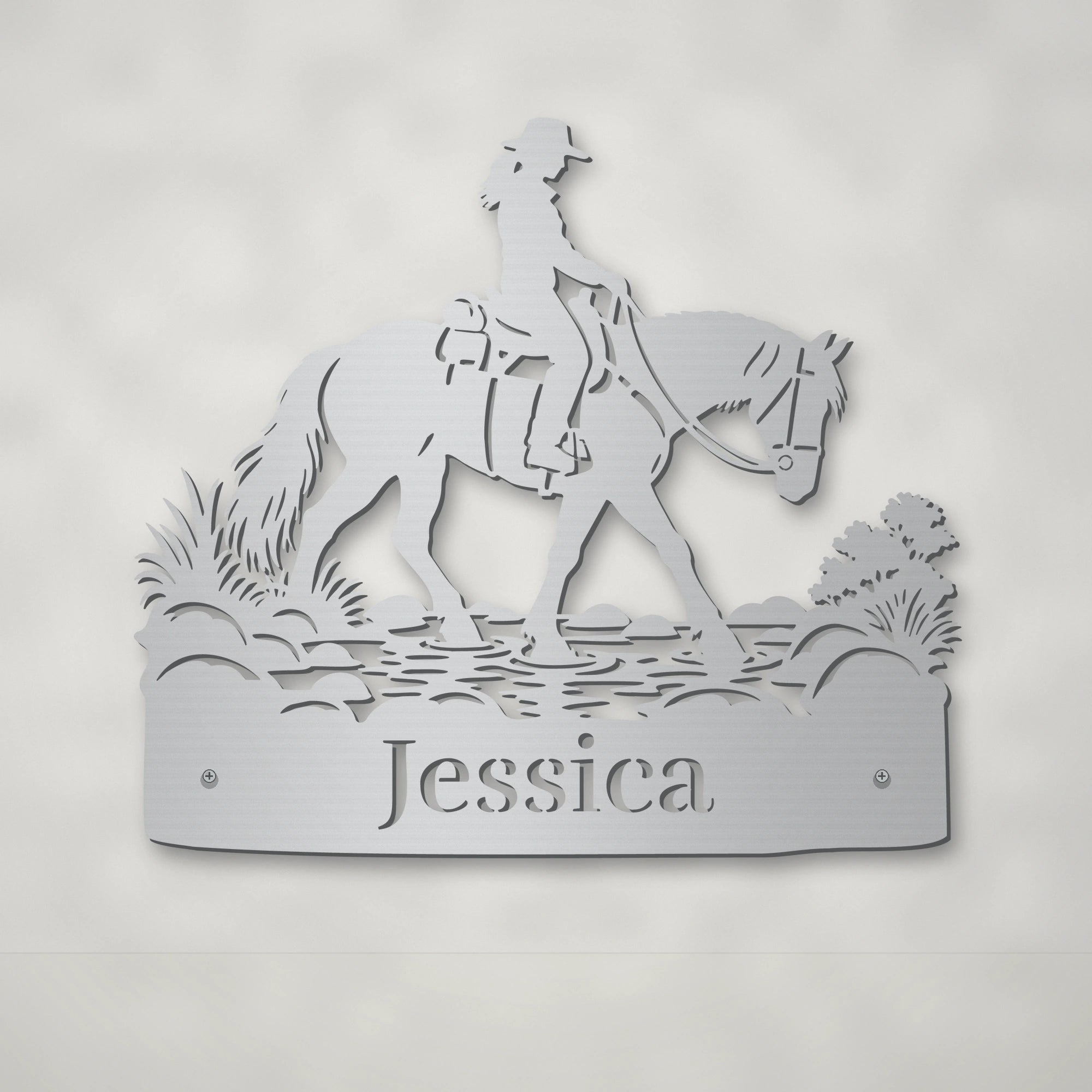 Trekking Rivers personalised horse wall art in natural stainless steel – Huge size