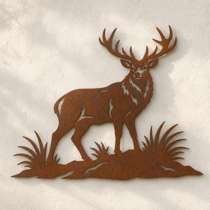 Red Stag wall art in naturally weathered Corten steel – hero view