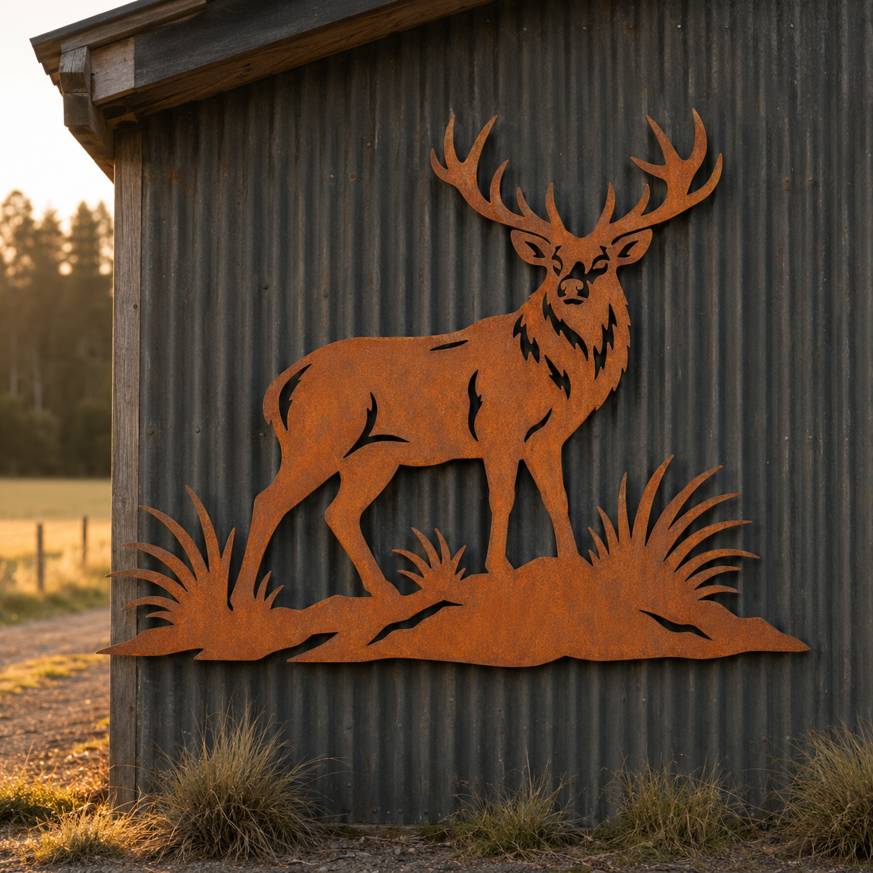 Red Stag Corten steel wall art in an alternative lifestyle setting
