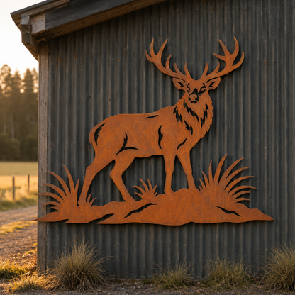 Red Stag Corten steel wall art in an alternative lifestyle setting
