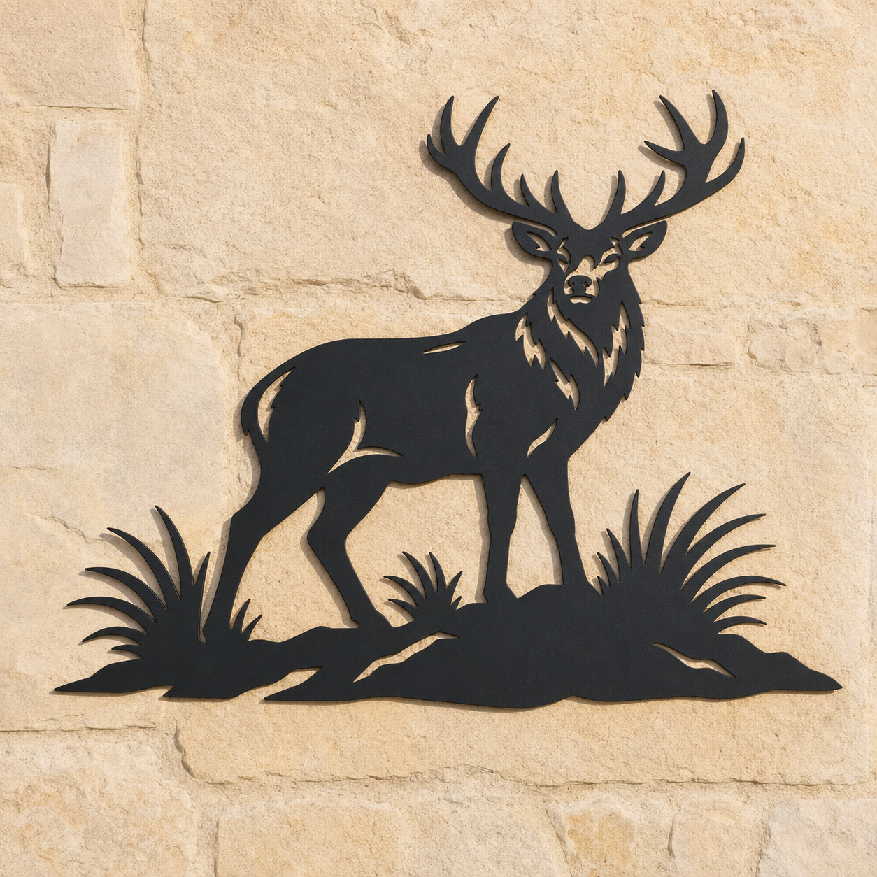 Red Stag wall art in matte black powder coating – hero view