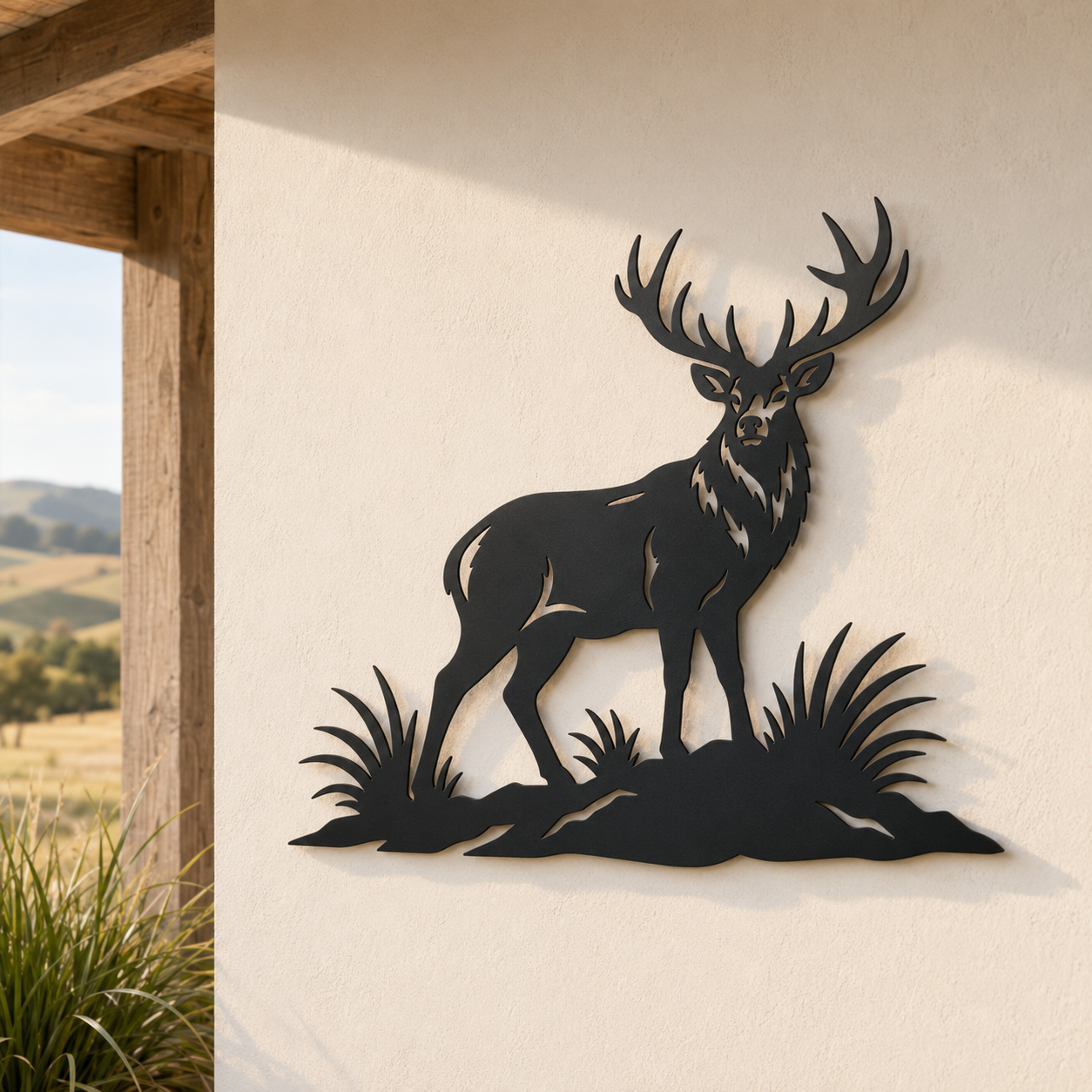Red Stag matte black wall art displayed in a lifestyle setting