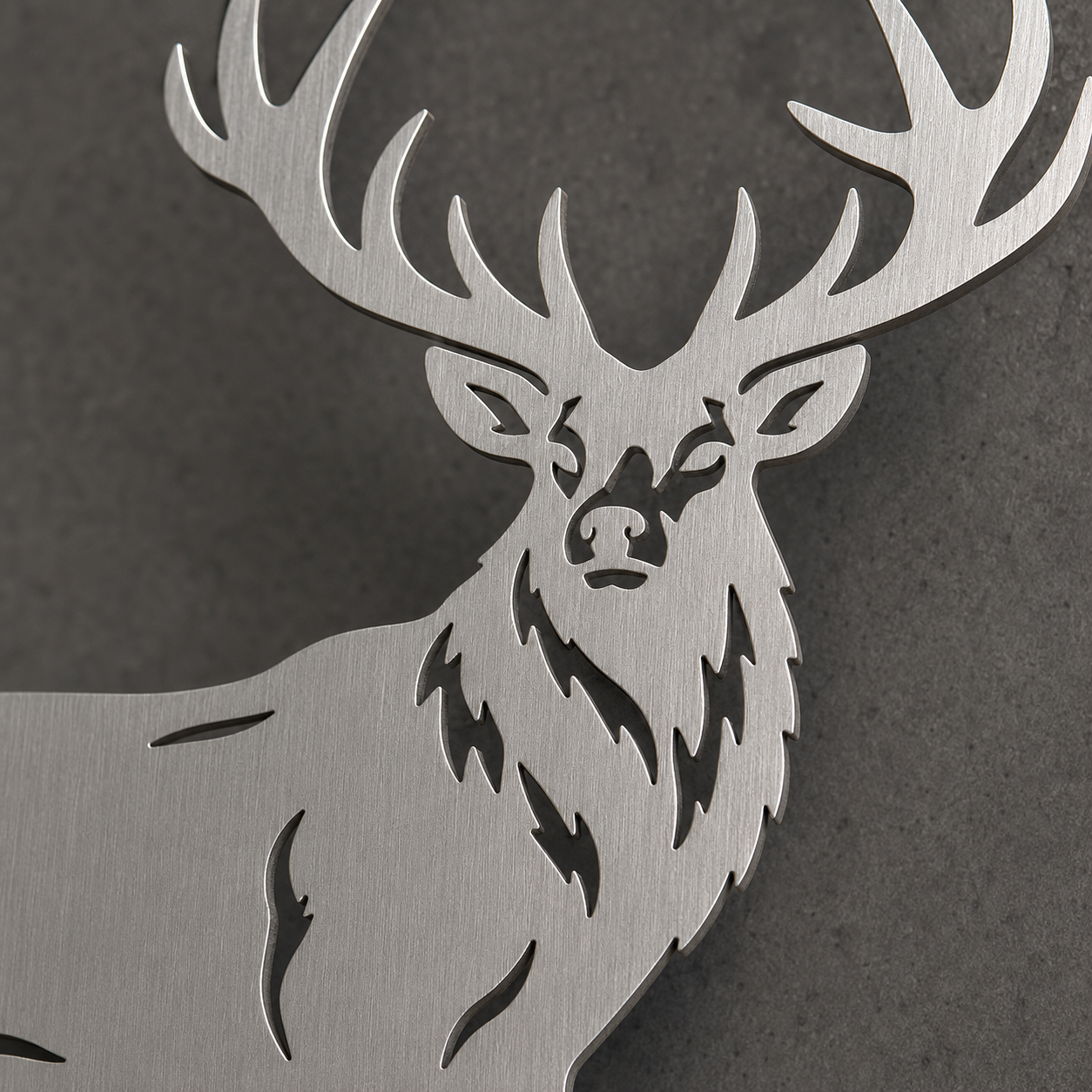 Close-up of the Red Stag design and brushed stainless finish