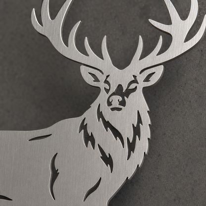 Close-up of the Red Stag design and brushed stainless finish