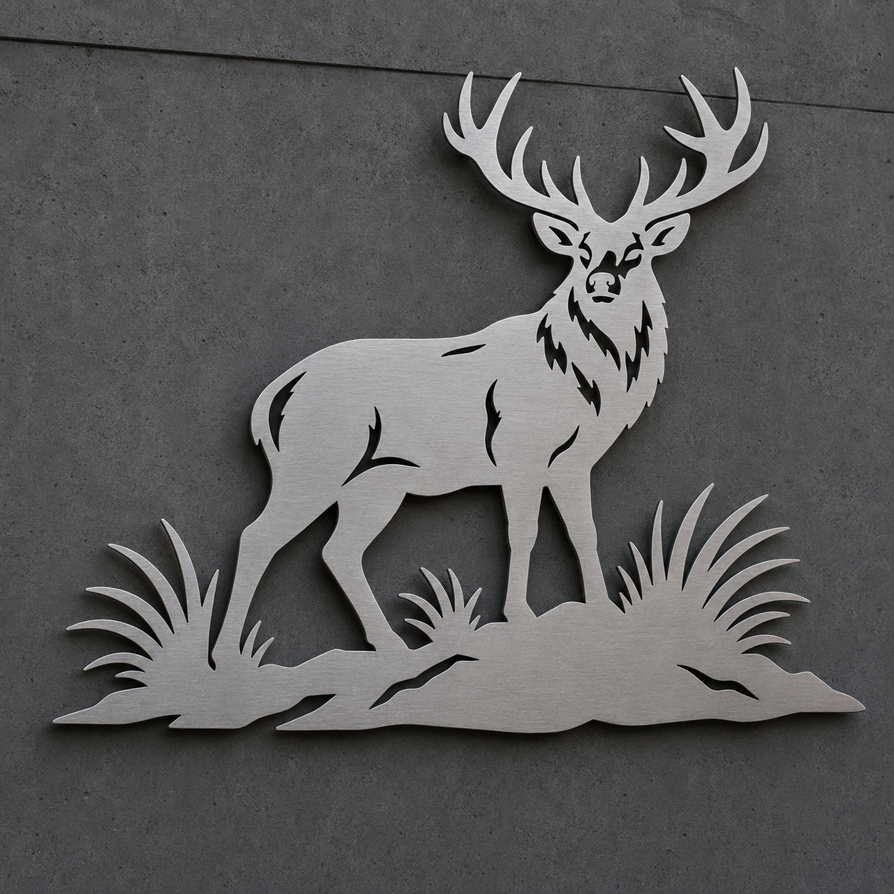 Red Stag wall art in brushed stainless steel – hero view