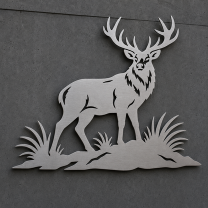 Red Stag wall art in brushed stainless steel – hero view