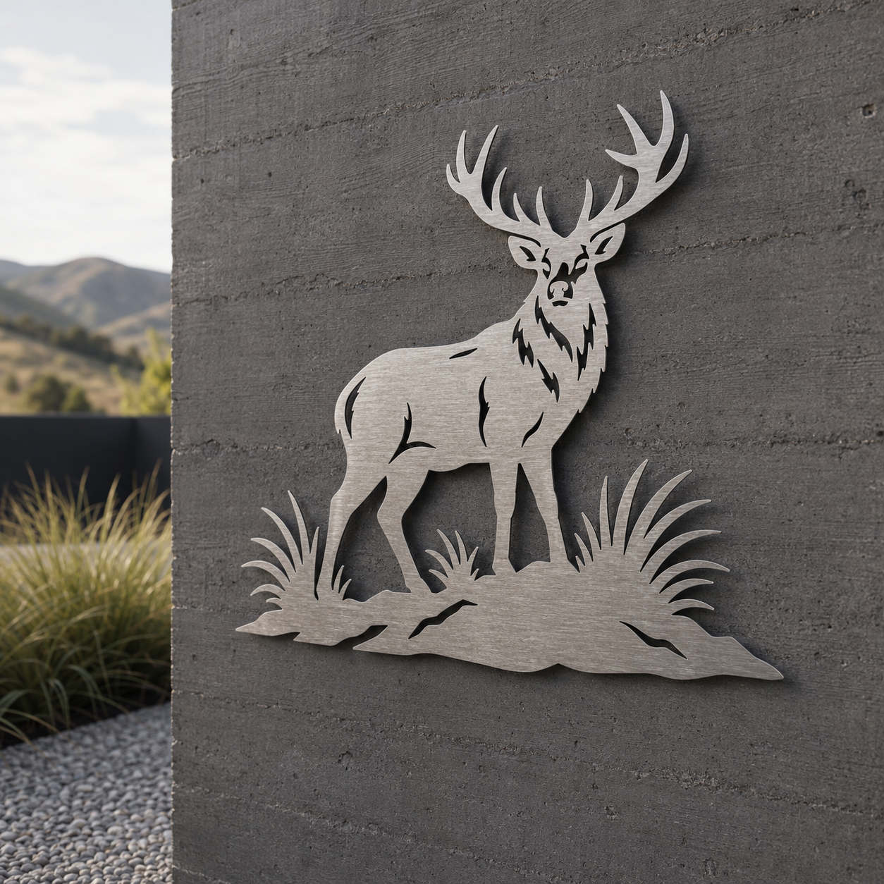 Red Stag brushed stainless steel wall art in a lifestyle setting