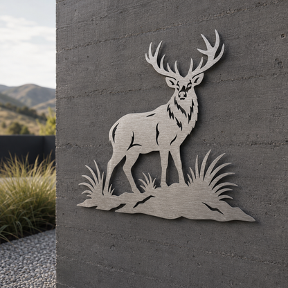 Red Stag brushed stainless steel wall art in a lifestyle setting